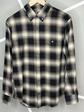 Todd Snyder Flannel Check Plaid Button Down Shirt Men’s M Black Tan Portugal